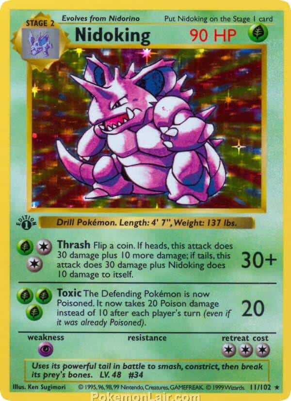 1999 Pokemon Trading Card Game Base Price List 11 Nidoking