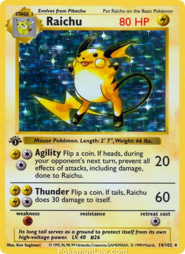 1999 Pokemon Trading Card Game Base Price List 14 Raichu