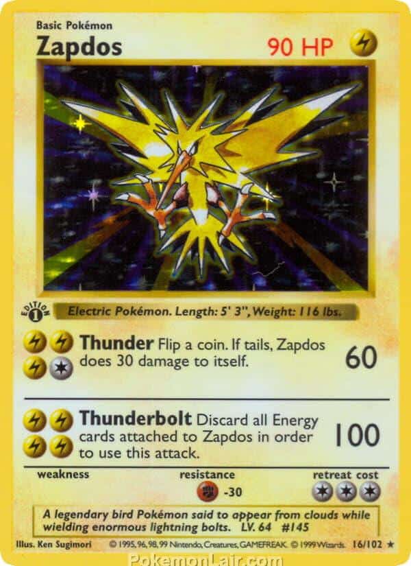 1999 Pokemon Trading Card Game Base Price List 16 Zapdos