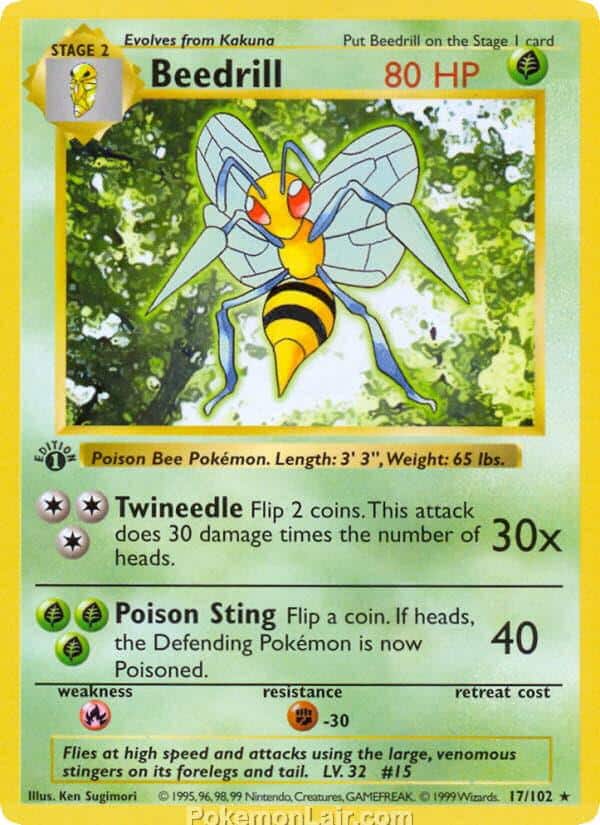 1999 Pokemon Trading Card Game Base Price List 17 Beedrill