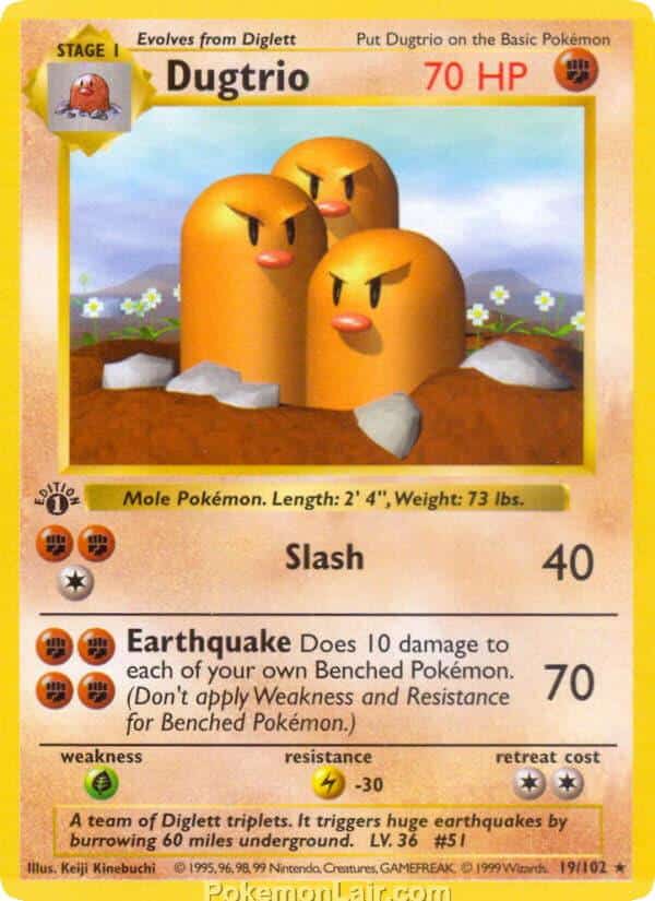 1999 Pokemon Trading Card Game Base Price List 19 Dugtrio