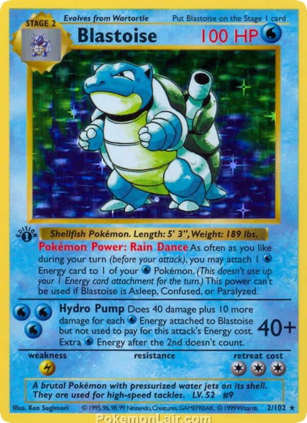 1999 Pokemon Trading Card Game Base Price List 2 Blastoise