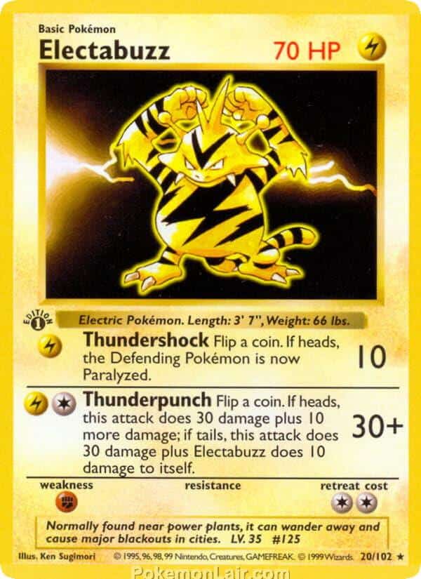 1999 Pokemon Trading Card Game Base Price List 20 Electabuzz
