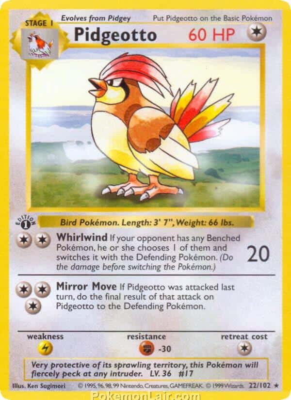 1999 Pokemon Trading Card Game Base Price List 22 Pidgeotto