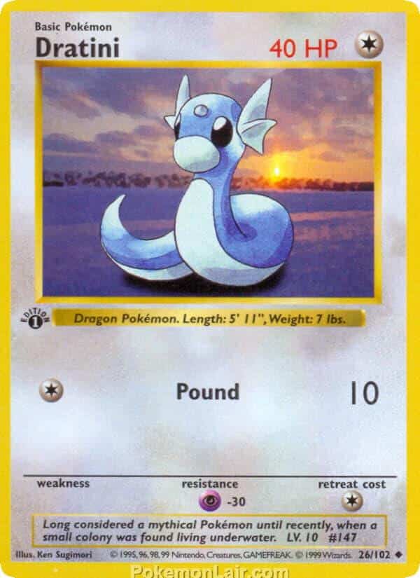 1999 Pokemon Trading Card Game Base Price List 26 Dratini