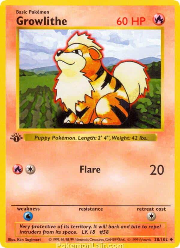 1999 Pokemon Trading Card Game Base Price List 28 Growlithe