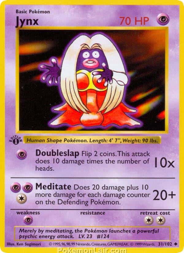 1999 Pokemon Trading Card Game Base Price List 31 Jynx