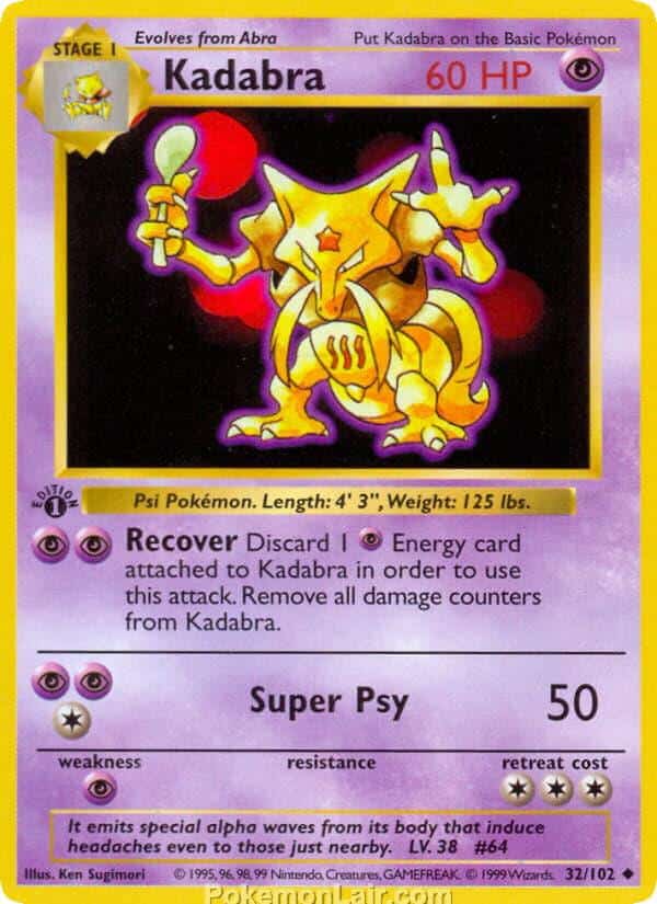1999 Pokemon Trading Card Game Base Price List 32 Kadabra