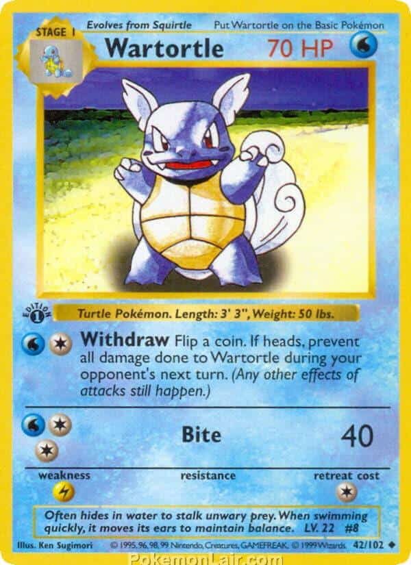 1999 Pokemon Trading Card Game Base Price List 42 Wartortle