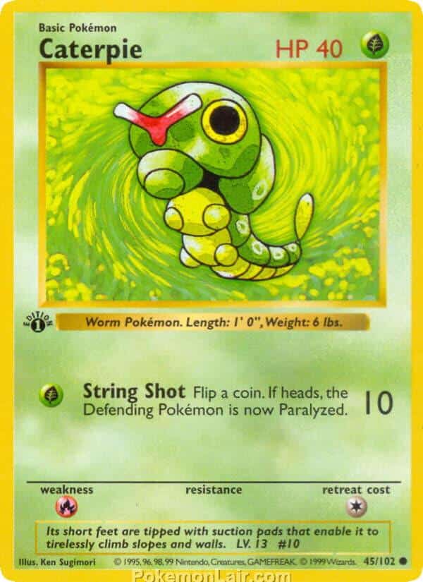 1999 Pokemon Trading Card Game Base Price List 45 Caterpie