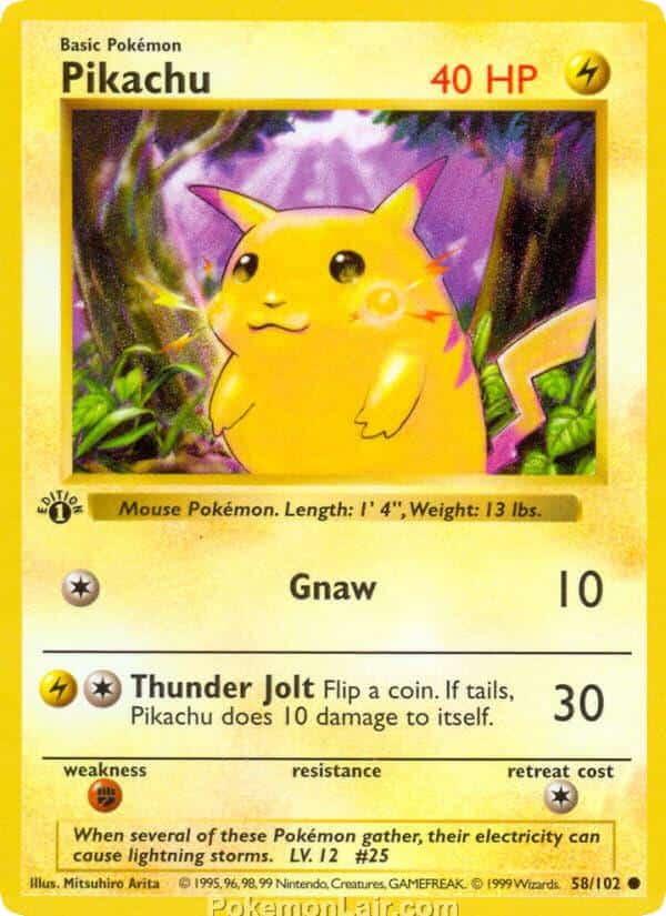 1999 Pokemon Trading Card Game Base Price List 58 Pikachu