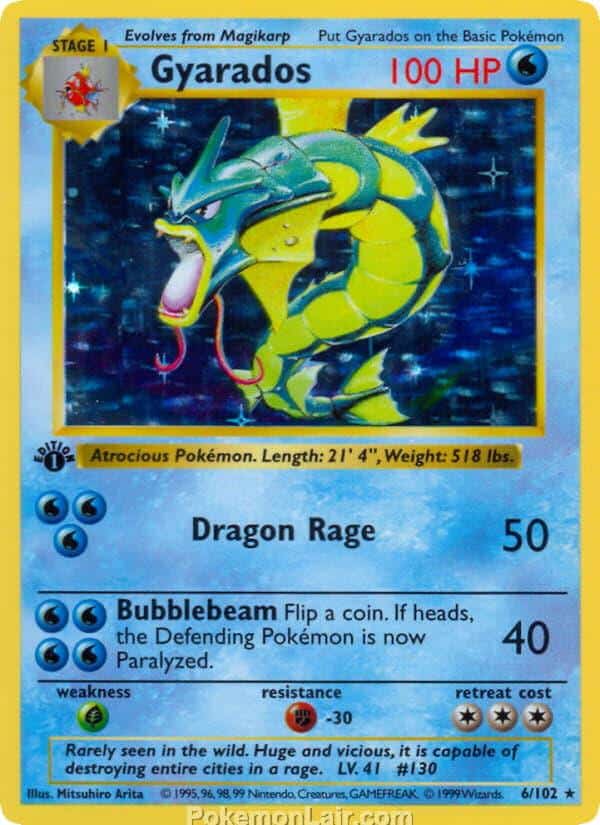 1999 Pokemon Trading Card Game Base Price List 6 Gyarados
