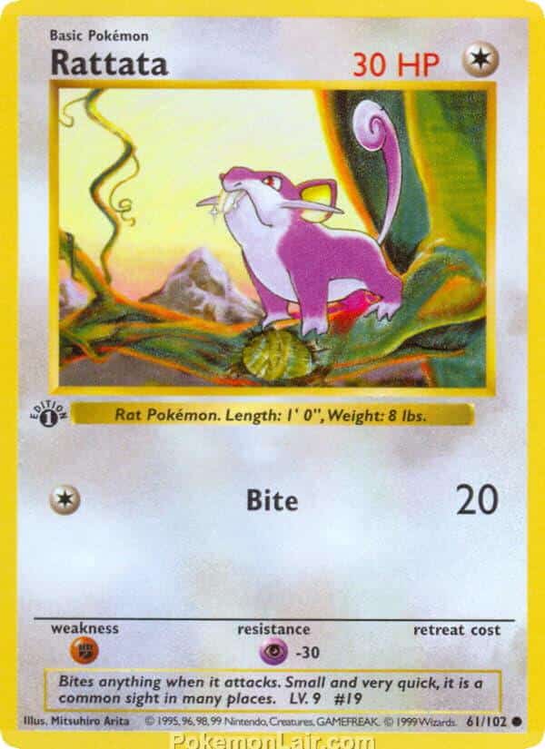 1999 Pokemon Trading Card Game Base Price List 61 Rattata