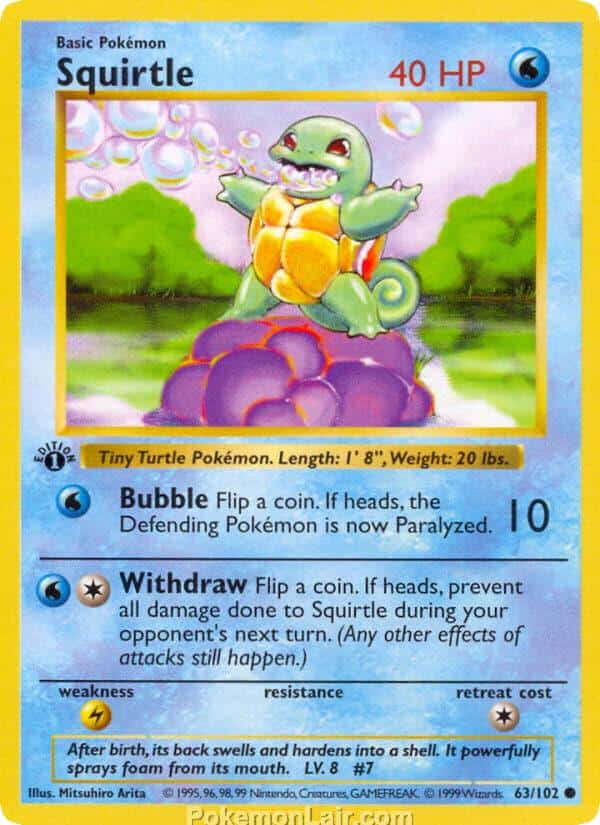 1999 Pokemon Trading Card Game Base Price List 63 Squirtle