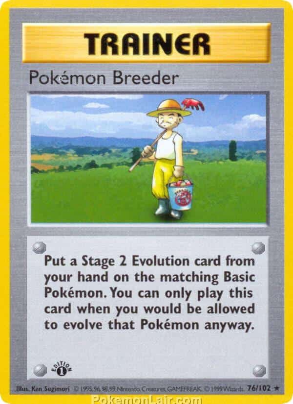 1999 Pokemon Trading Card Game Base Price List 76 Pokemon Breeder