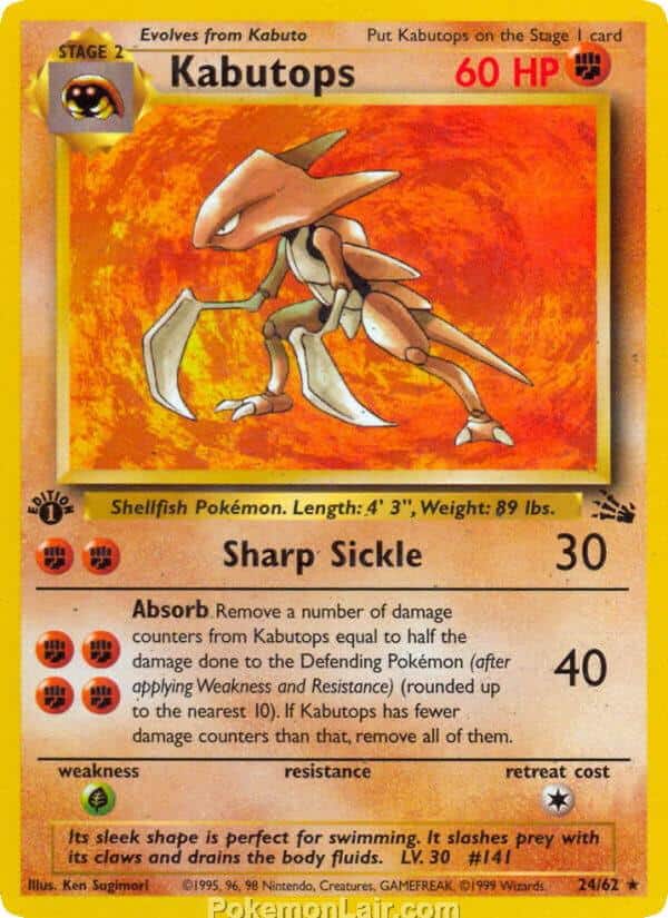 1999 Pokemon Trading Card Game Fossil Price List 24 Kabutops