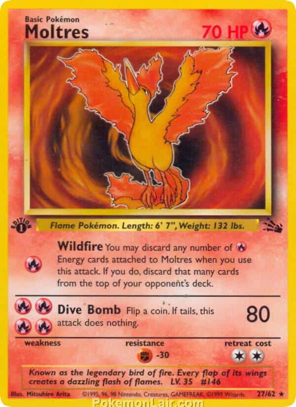1999 Pokemon Trading Card Game Fossil Price List 27 Moltres