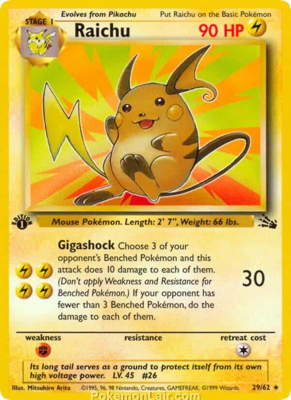 1999 Pokemon Trading Card Game Fossil Price List 29 Raichu