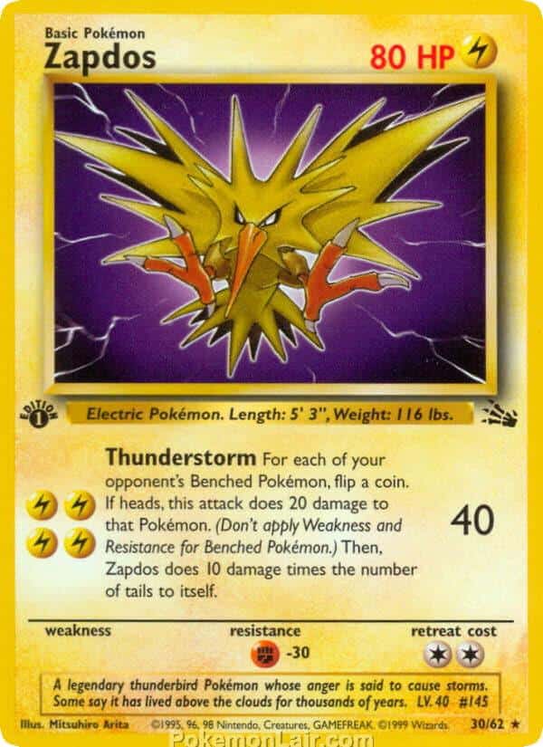 1999 Pokemon Trading Card Game Fossil Price List 30 Zapdos