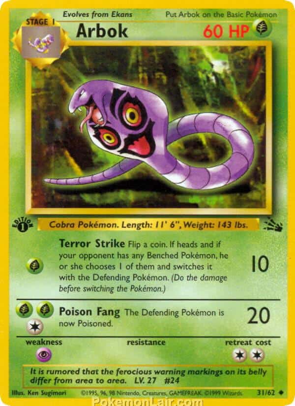 1999 Pokemon Trading Card Game Fossil Price List 31 Arbok