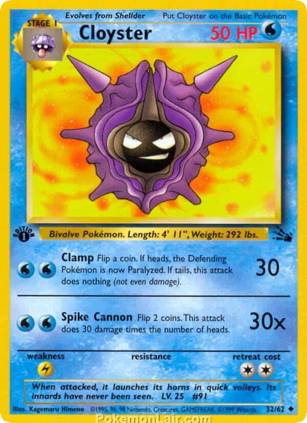 1999 Pokemon Trading Card Game Fossil Price List 32 Cloyster