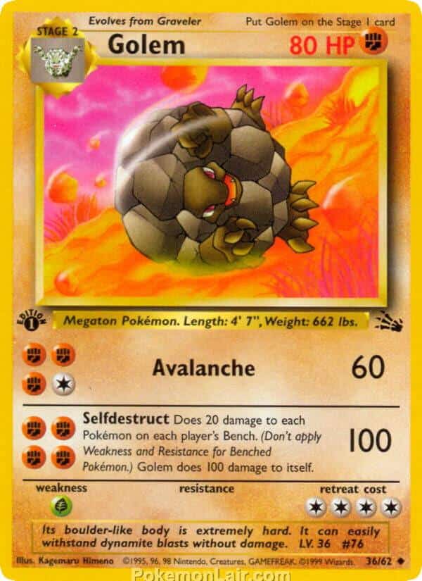 1999 Pokemon Trading Card Game Fossil Price List 36 Golem