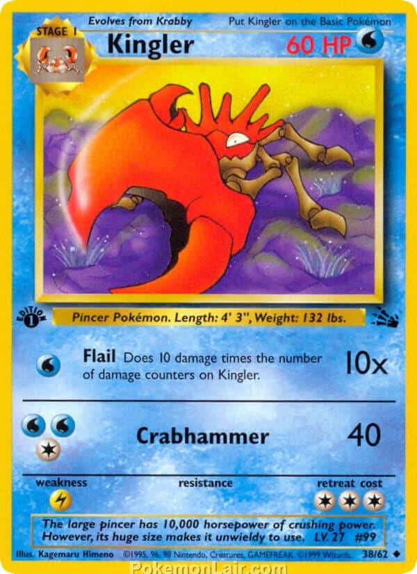 1999 Pokemon Trading Card Game Fossil Price List 38 Kingler