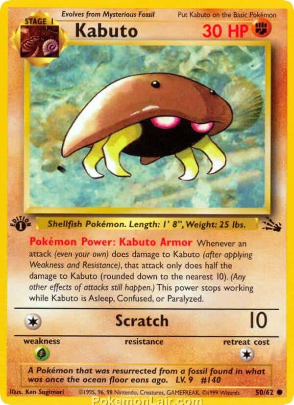 1999 Pokemon Trading Card Game Fossil Price List 50 Kabuto