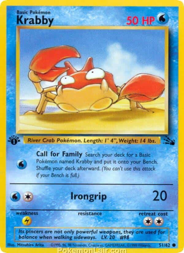 1999 Pokemon Trading Card Game Fossil Price List 51 Krabby