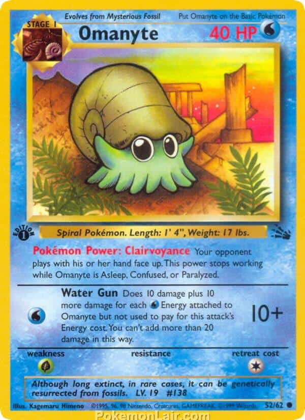1999 Pokemon Trading Card Game Fossil Price List 52 Omanyte