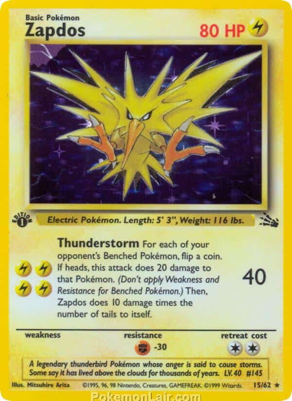 1999 Pokémon TCG Fossil Set - 15 - Zapdos