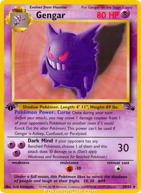 1999 Pokémon TCG Fossil Set - 20 - Gengar