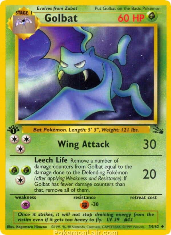 1999 Pokémon TCG Fossil Set - 34 - Golbat