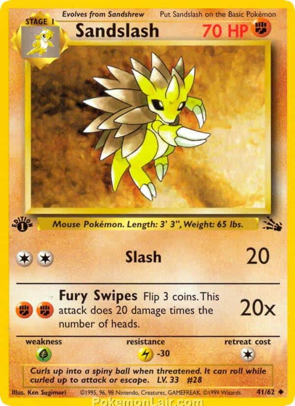 1999 Pokémon TCG Fossil Set - 41 - Sandslash