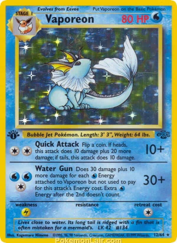 1999 Pokemon Trading Card Game Jungle Price List 12 Vaporeon