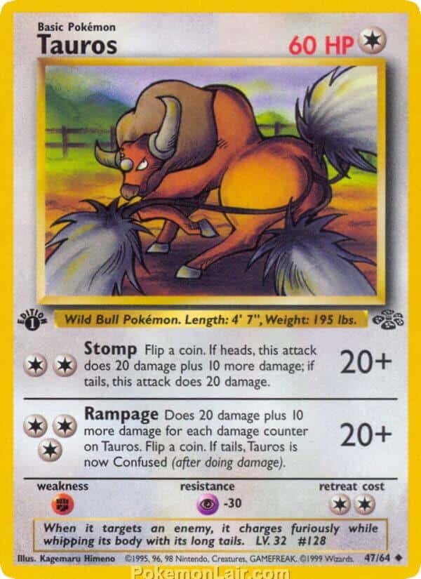 1999 Pokemon Trading Card Game Jungle Price List 47 Tauros