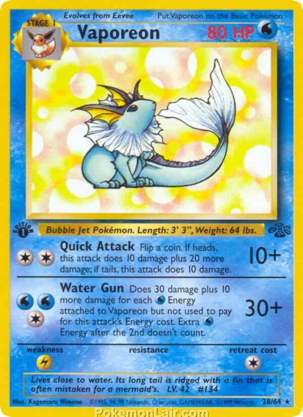 1999 Pokémon TCG Jungle Set - 28 - Vaporeon