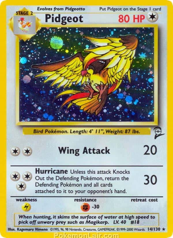 2000 Pokemon Trading Card Game Base 2 Price List 14 Pidgeot