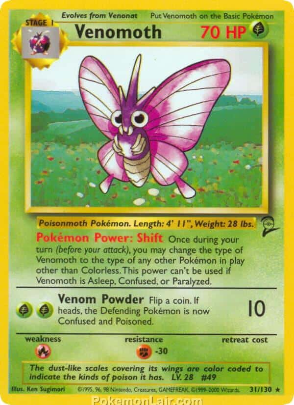 2000 Pokemon Trading Card Game Base 2 Price List 31 Venomoth
