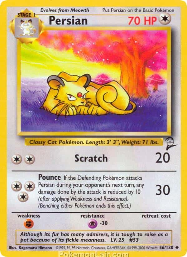 2000 Pokemon Trading Card Game Base 2 Price List 56 Persian