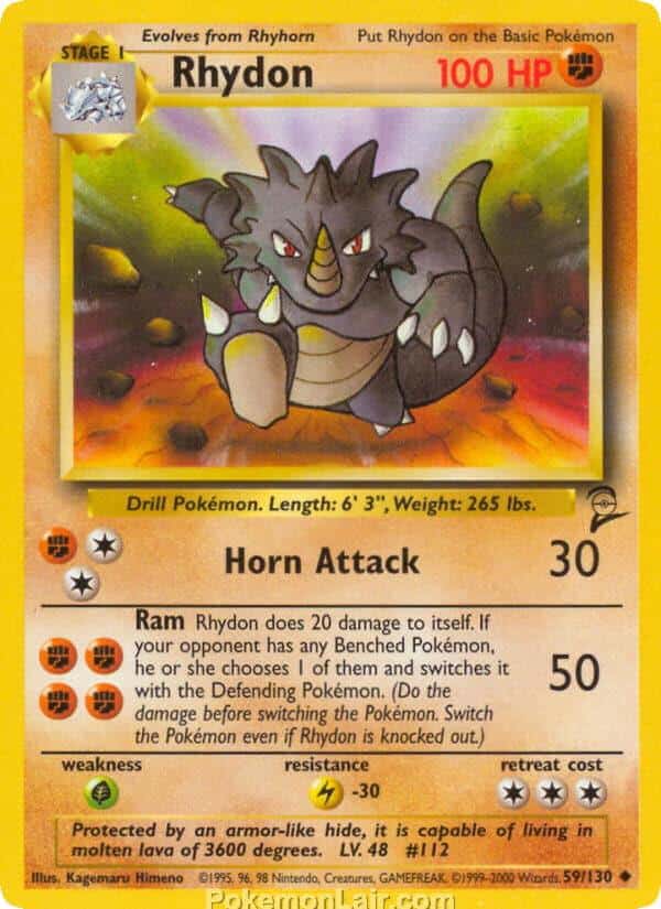 2000 Pokemon Trading Card Game Base 2 Price List 59 Rhydon