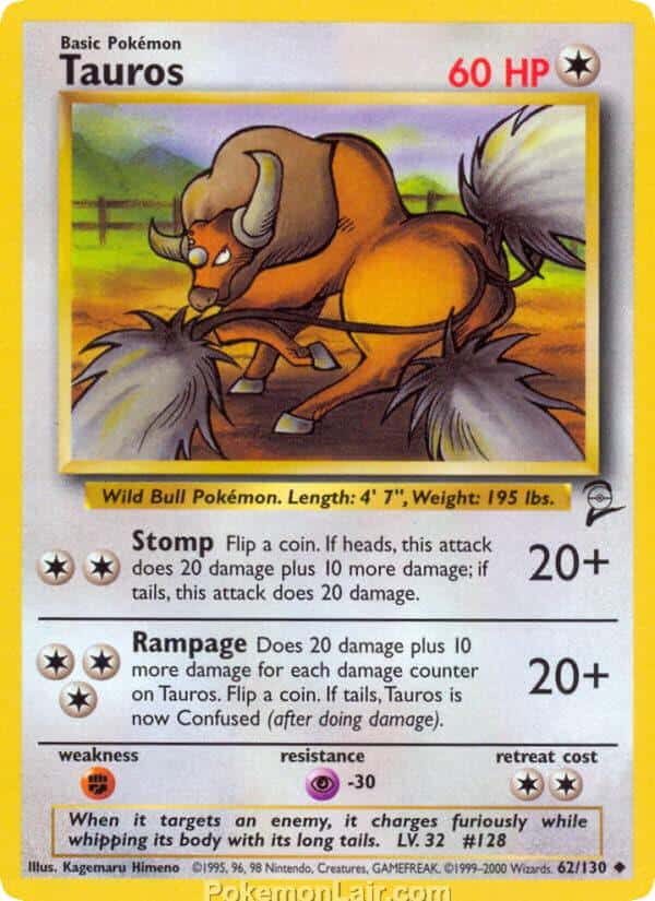 2000 Pokemon Trading Card Game Base 2 Price List 62 Tauros