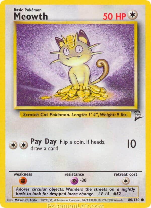 2000 Pokemon Trading Card Game Base 2 Price List 80 Meowth