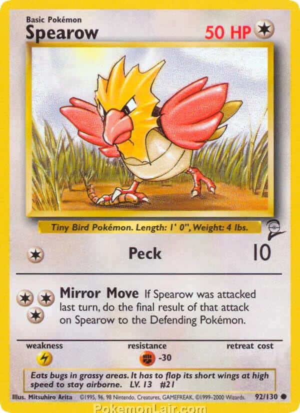 2000 Pokemon Trading Card Game Base 2 Price List 92 Spearow