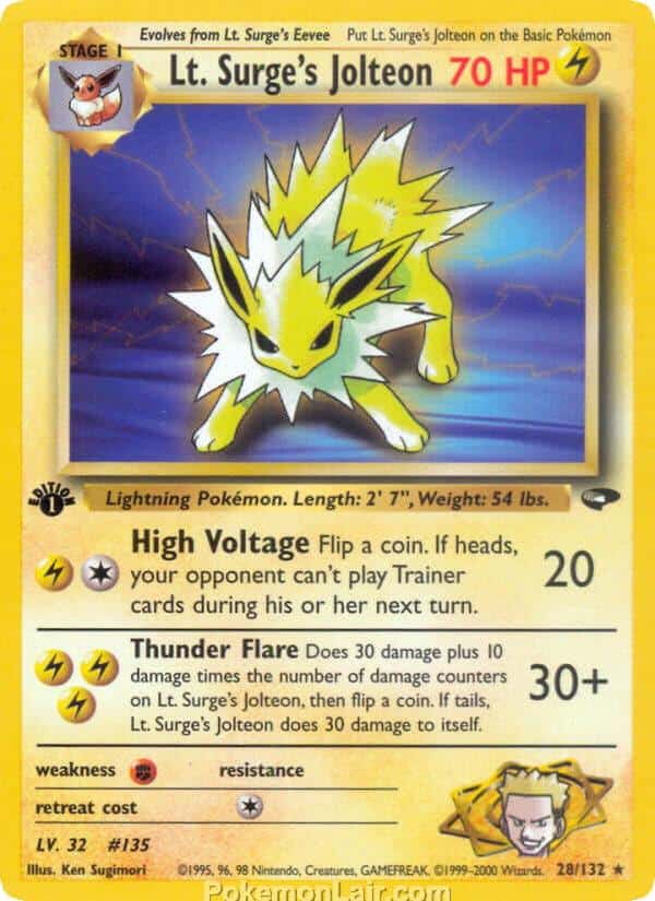 2000 Pokemon Trading Card Game Gym Challenge Price List 28 Lt. Surges Jolteon