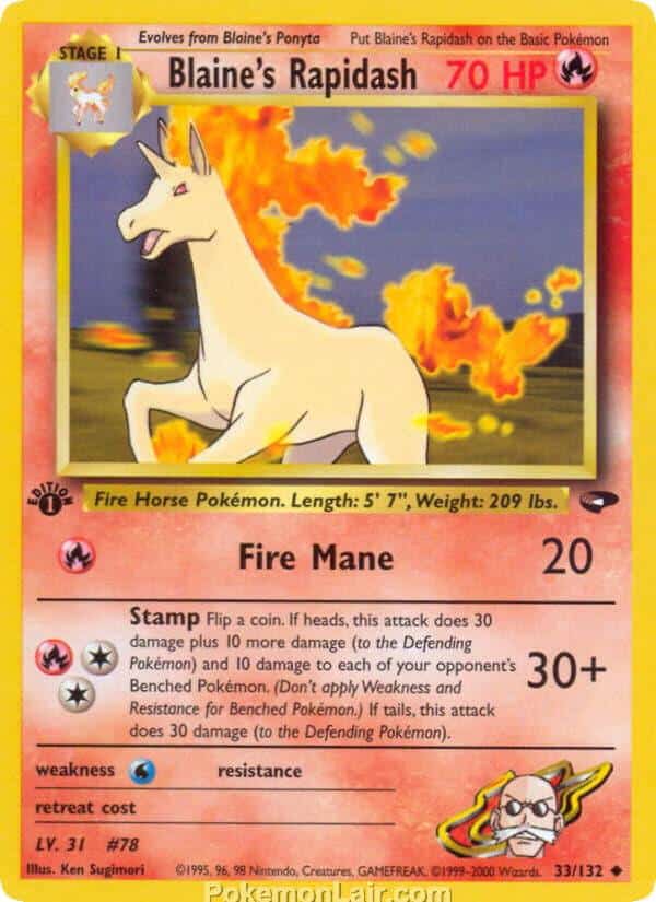 2000 Pokemon Trading Card Game Gym Challenge Price List 33 Blaines Rapidash