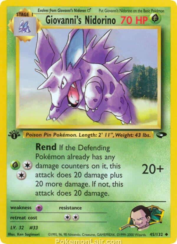 2000 Pokemon Trading Card Game Gym Challenge Price List 45 Giovannis Nidorino