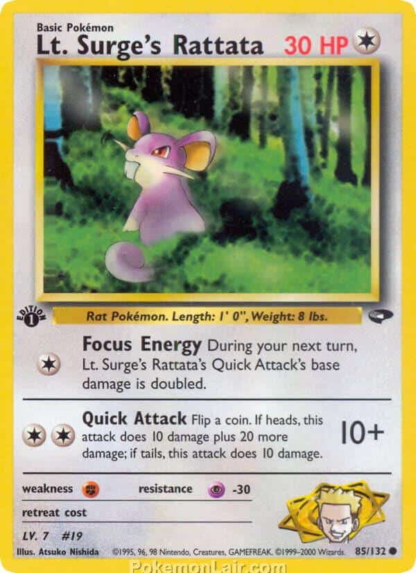 2000 Pokemon Trading Card Game Gym Challenge Price List 85 Lt. Surges Rattata