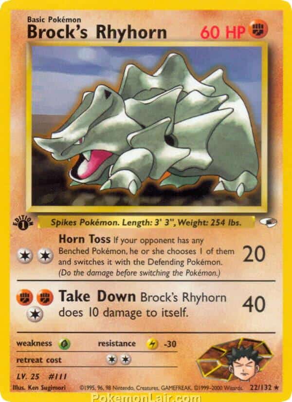 2000 Pokemon Trading Card Game Gym Heroes Price List 22 Brocks Rhyhorn