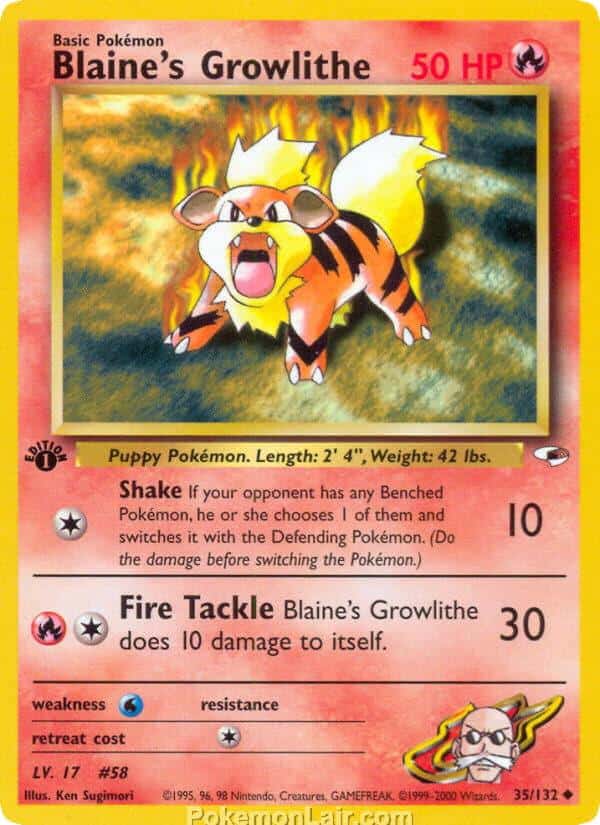 2000 Pokemon Trading Card Game Gym Heroes Price List 35 Blaines Growlithe